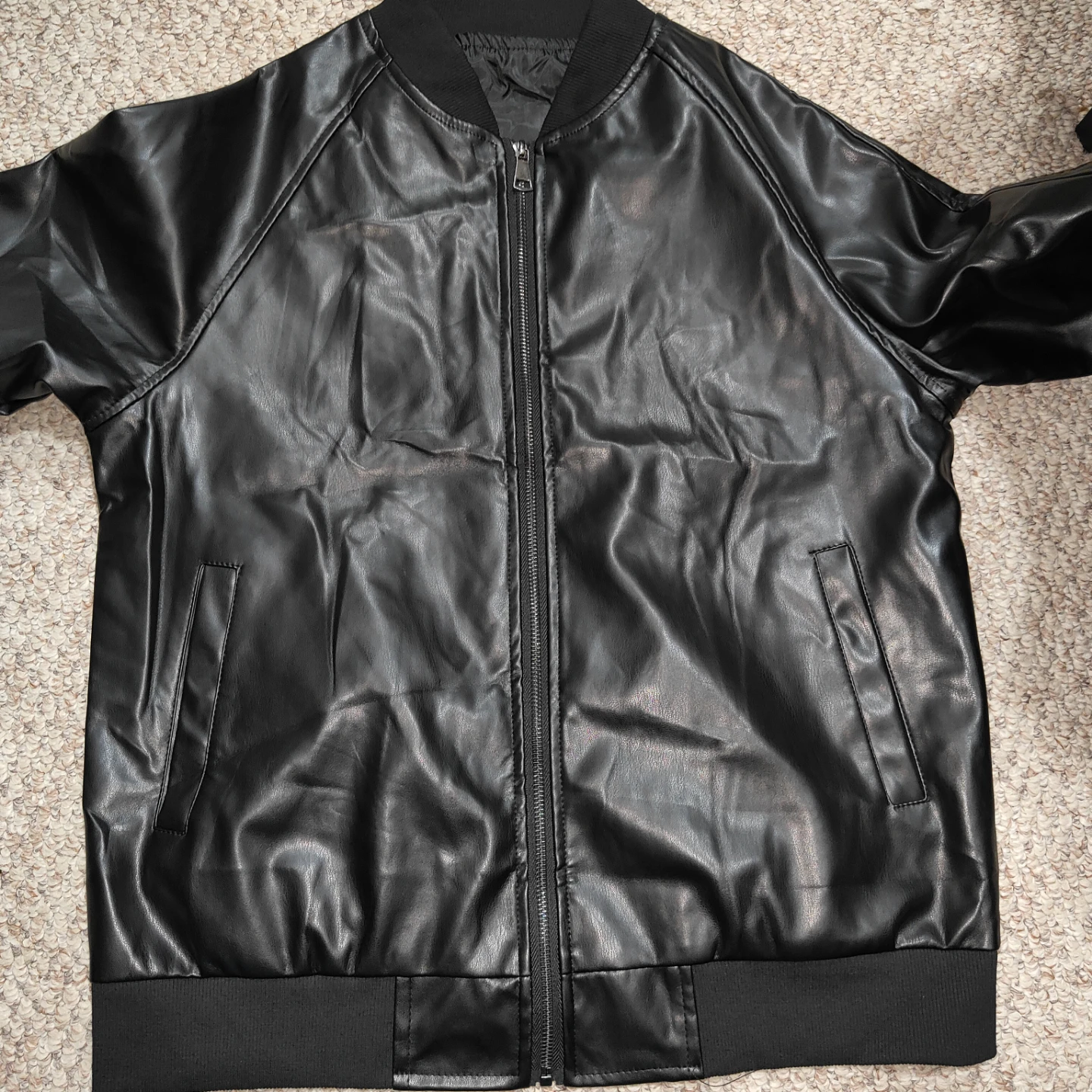 Black Bomber Jacket - Faux Leather - Size S - photo 2