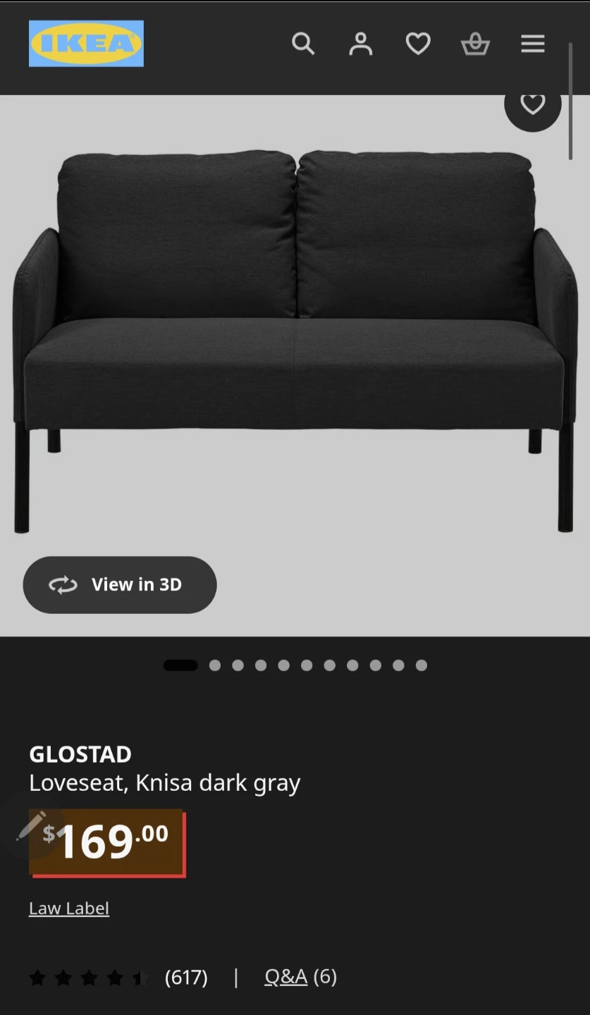 IKEA GLÖSTAD Loveseat Knisa Dark Gray