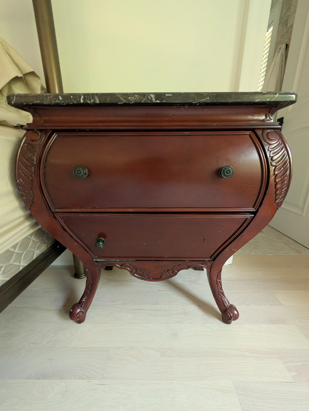 Cherry Wood Nightstand and dresser with Marble Top
