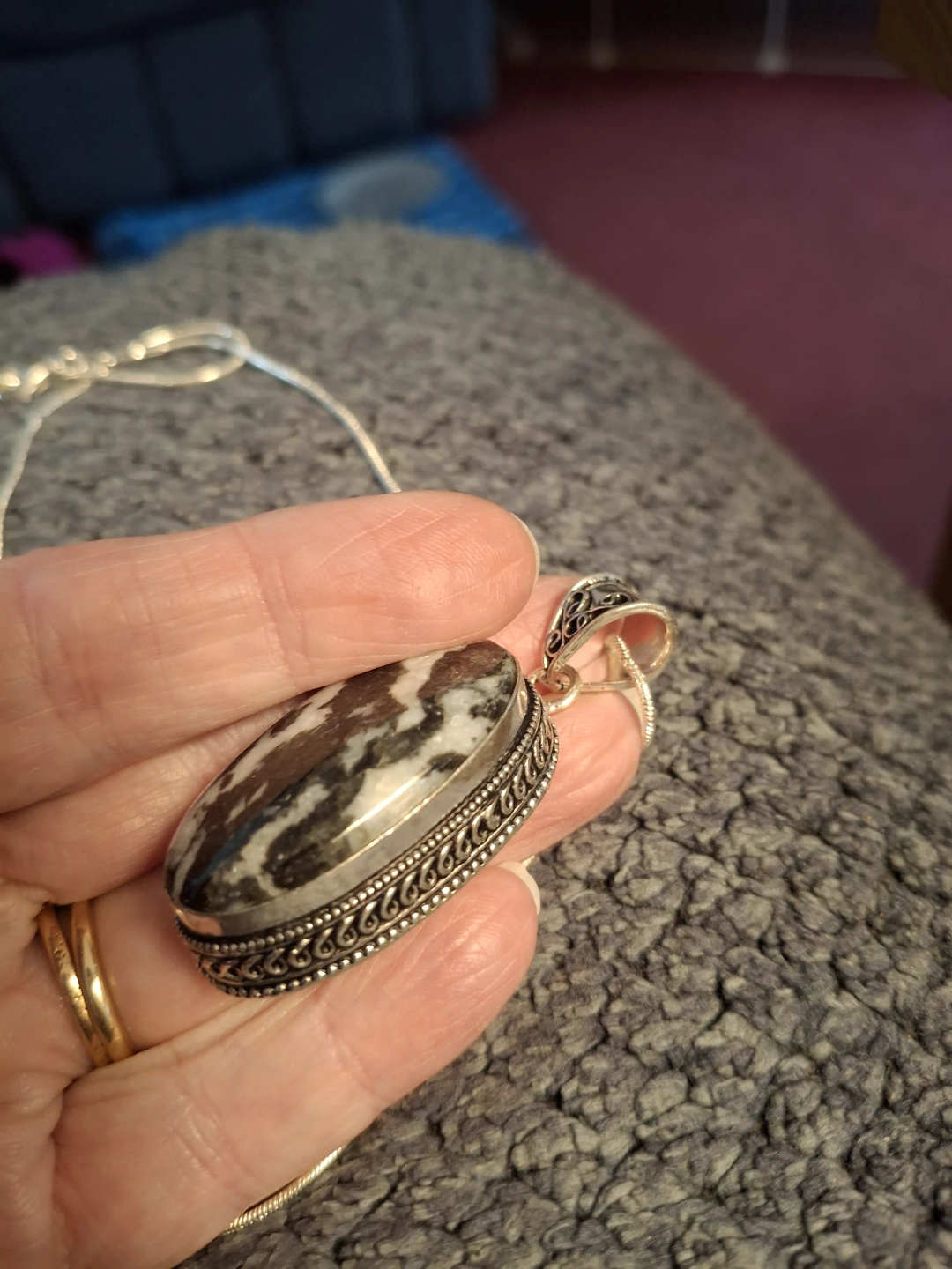 Sterling Silver Black and White Jasper Necklace Pendant Necklace - photo 3