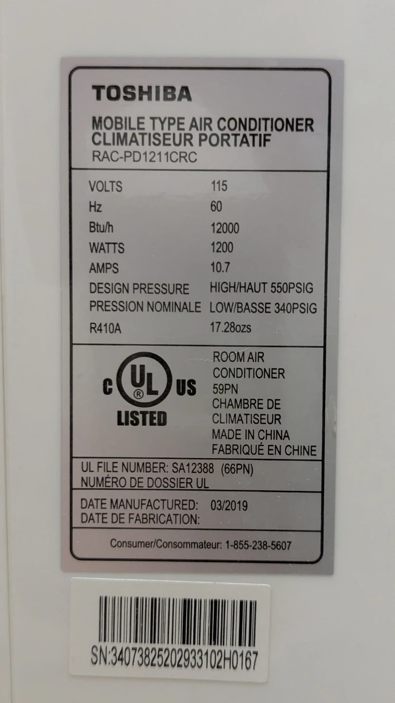 TOSHIBA 12,000 BTU 3-in-1 Portable Air Conditioner AC+Remote con - photo 3