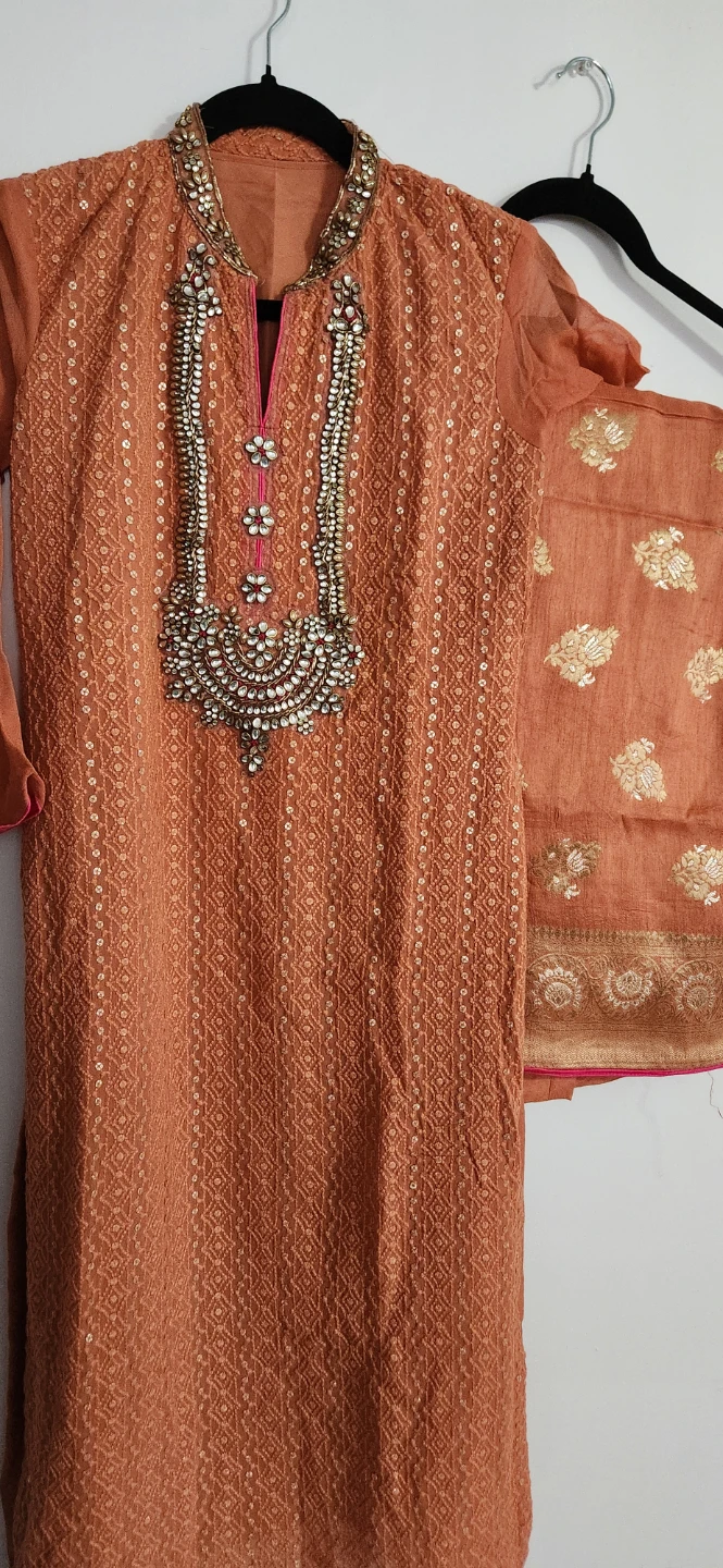 Orange Embellished Kurti with Dupatta
