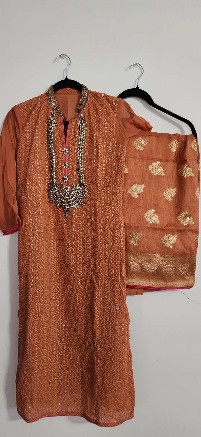 Orange Embellished Kurti with Dupatta - photo 5