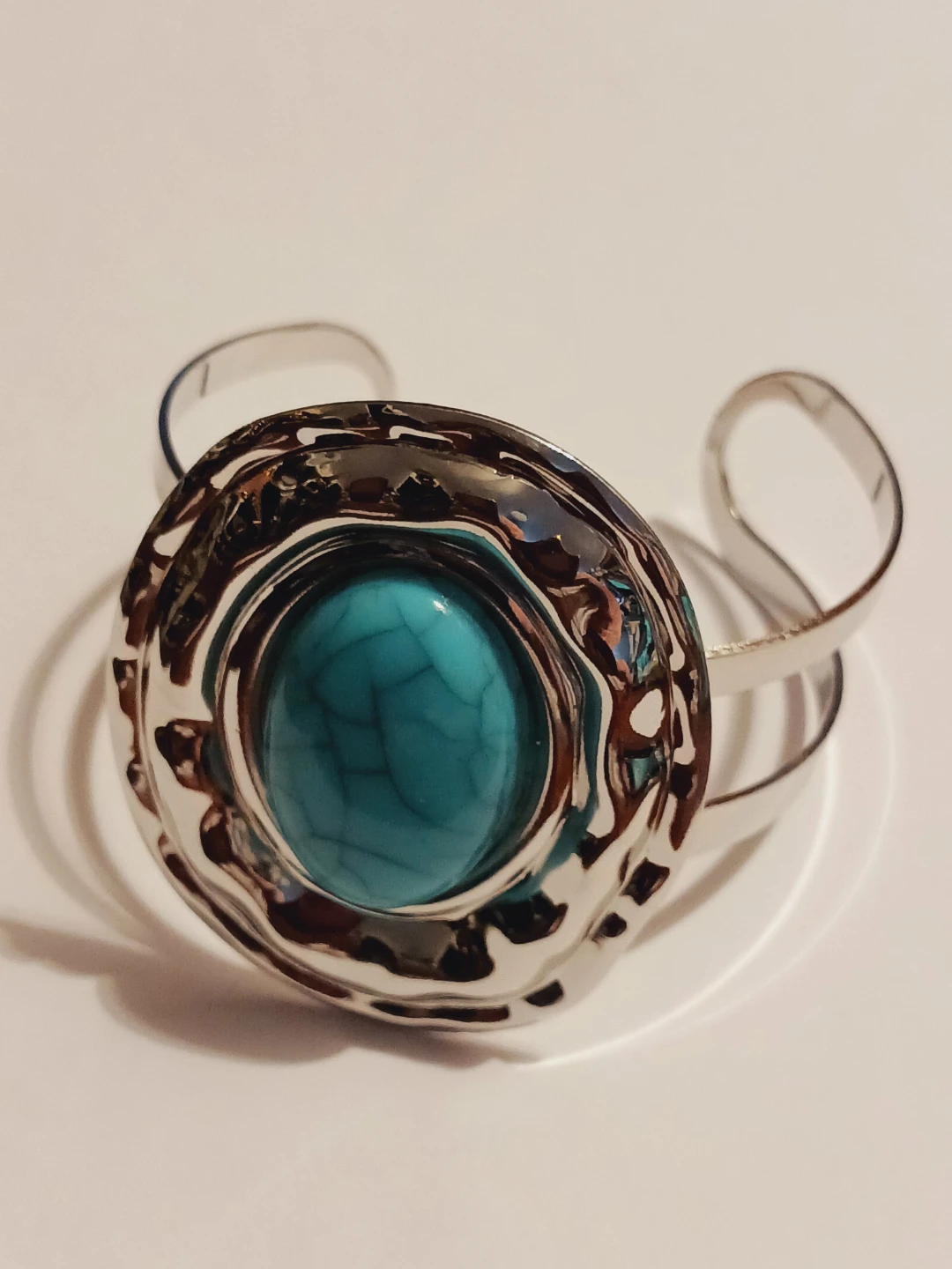 Silver Tone Cuff Bracelet with Turquoise Stone