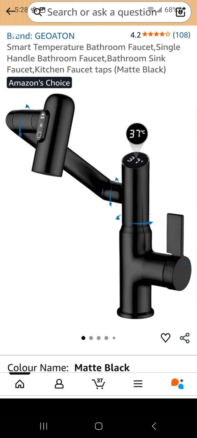 GEOATON Smart Temperature Bathroom Faucet - Matte Black
