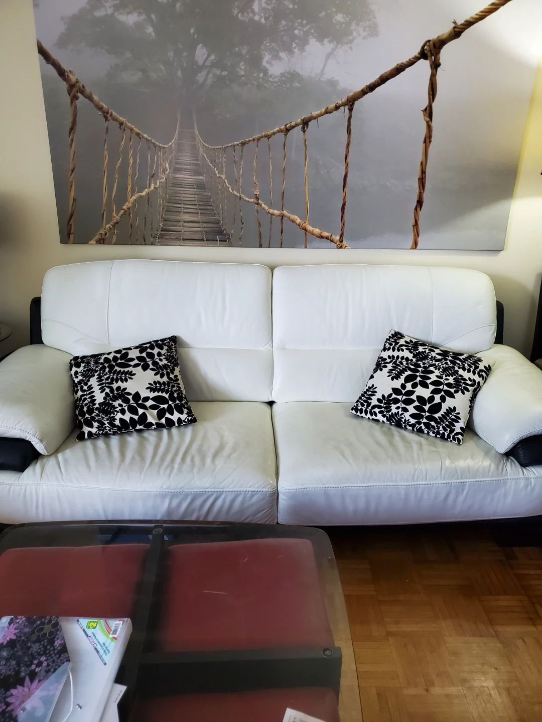 White Leather Sofa with Black Accents - photo 2