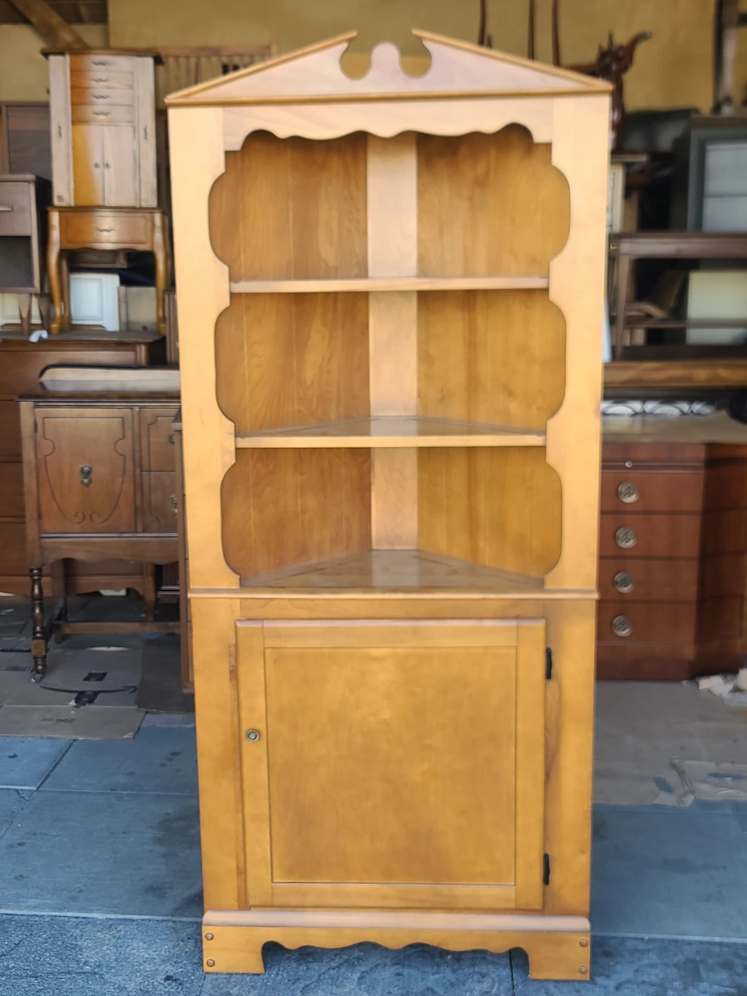Vintage Wood Corner Hutch Cabinet