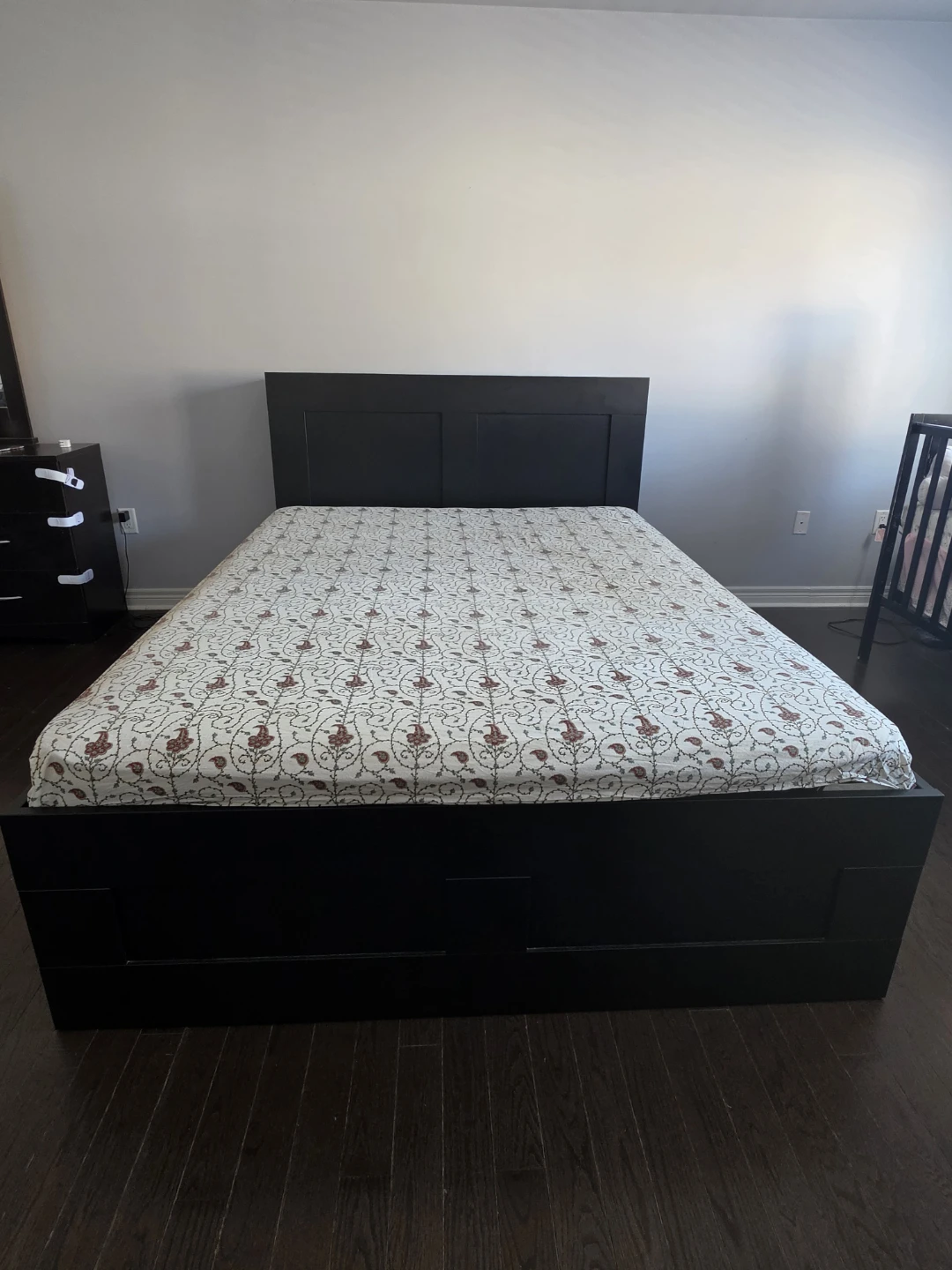 Ikea BRIMNES  Queen Bed Frame with Storage Headboard
