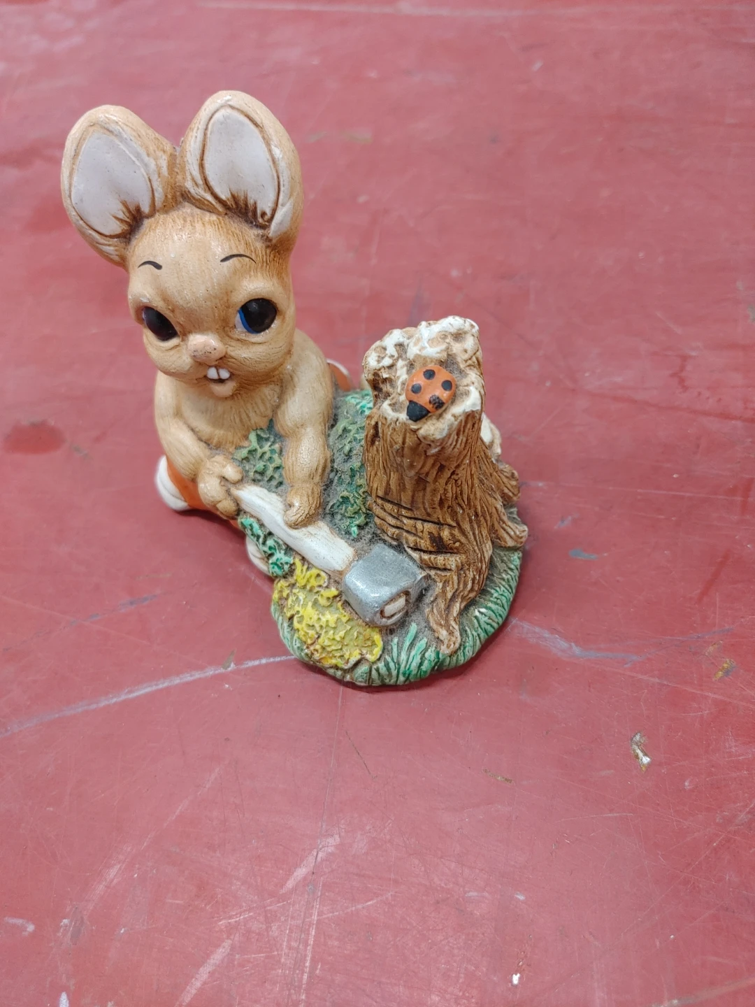 Ceramic Bunny Figurine with Ladybug