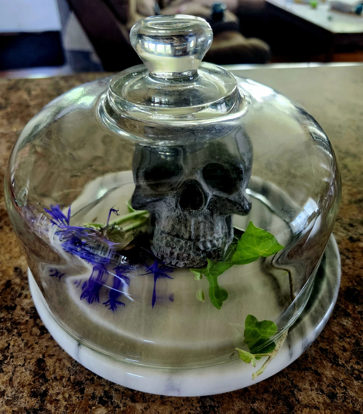 Heavy Solid Marble & Glass Cloche / Covered Serving Tray