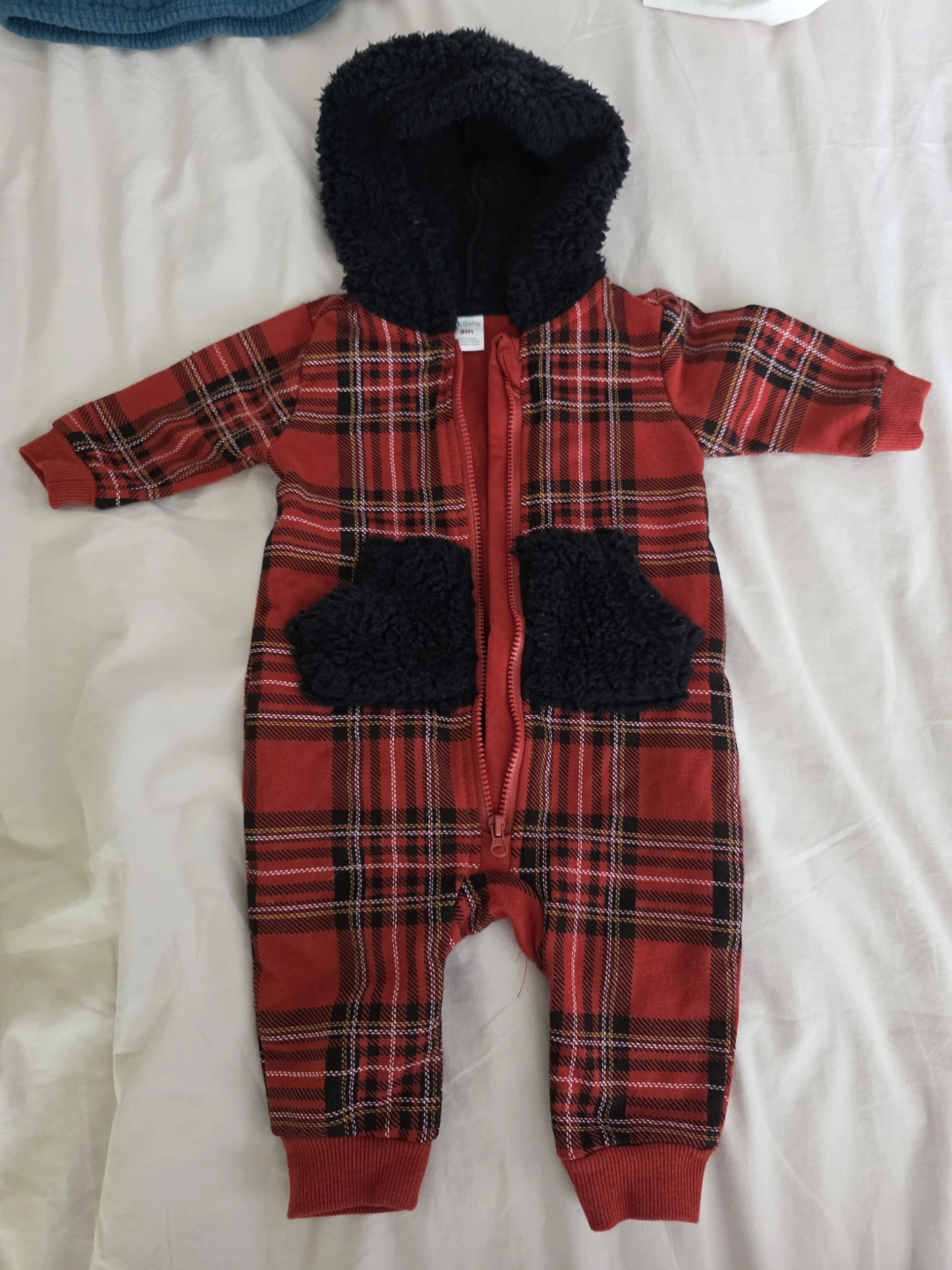 Baby Plaid Fleece Lined Romper 3m