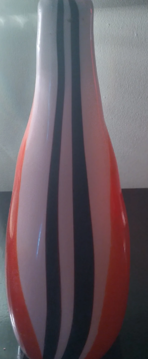 Decorative Glass Vase - Orange, White, and Black Stripes - photo 2
