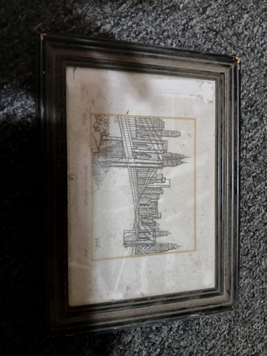 Framed Sketch of Brooklyn Bridge and NYC Skyline - photo 2