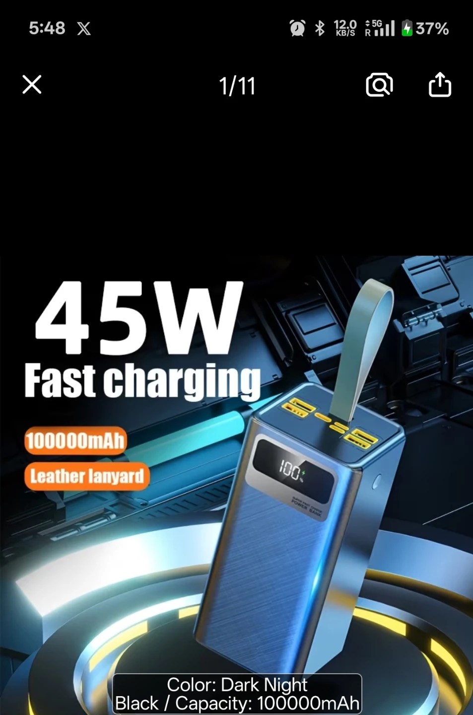 45W Fast Charging Power Bank 100000mAh