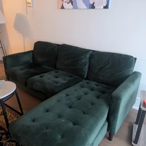Deep Green Velvet Sectional Sofa with Chaise