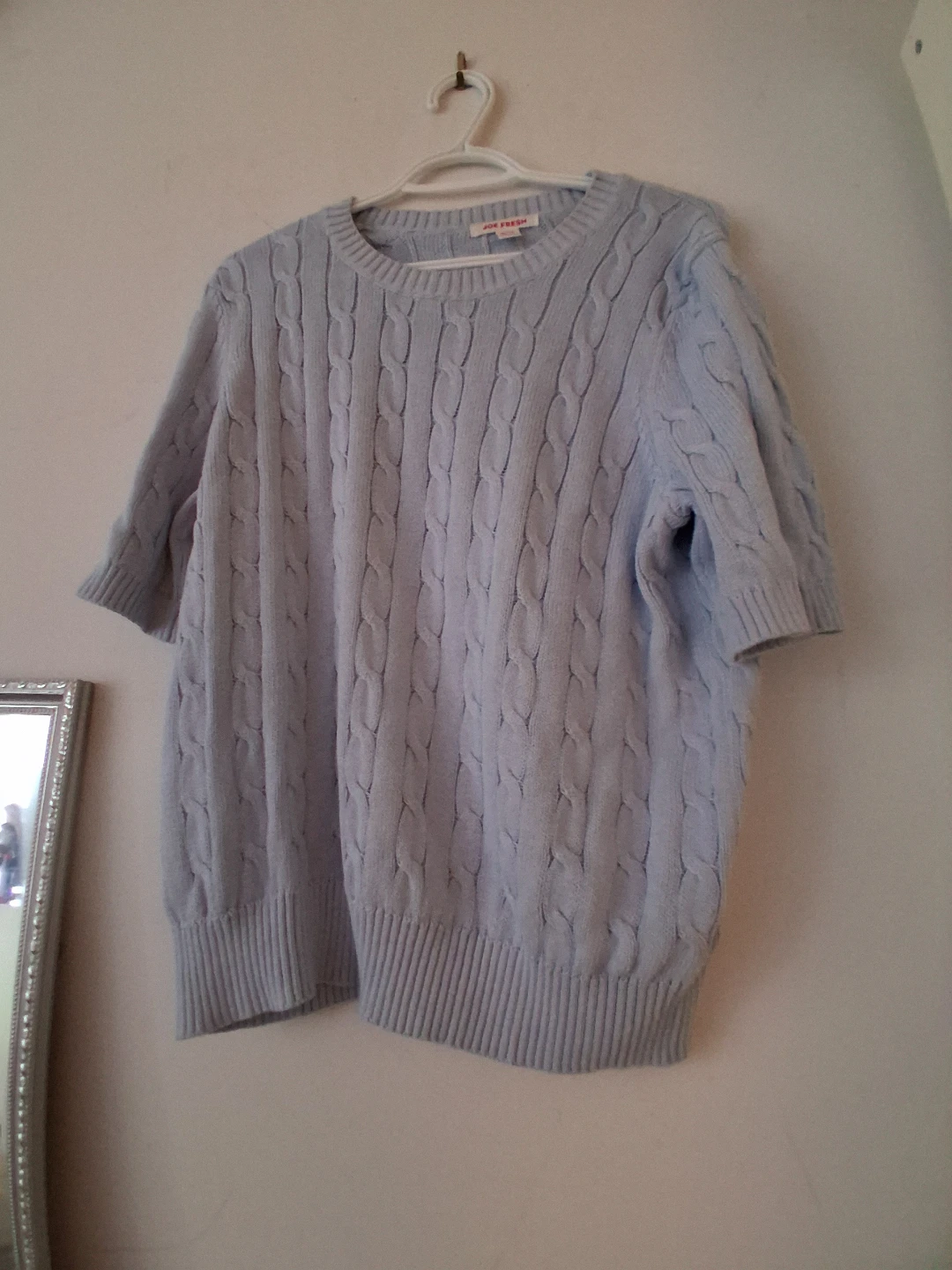 Joe Fresh Women's Light Blue Cable Knit Short Sleeve Sweater XL