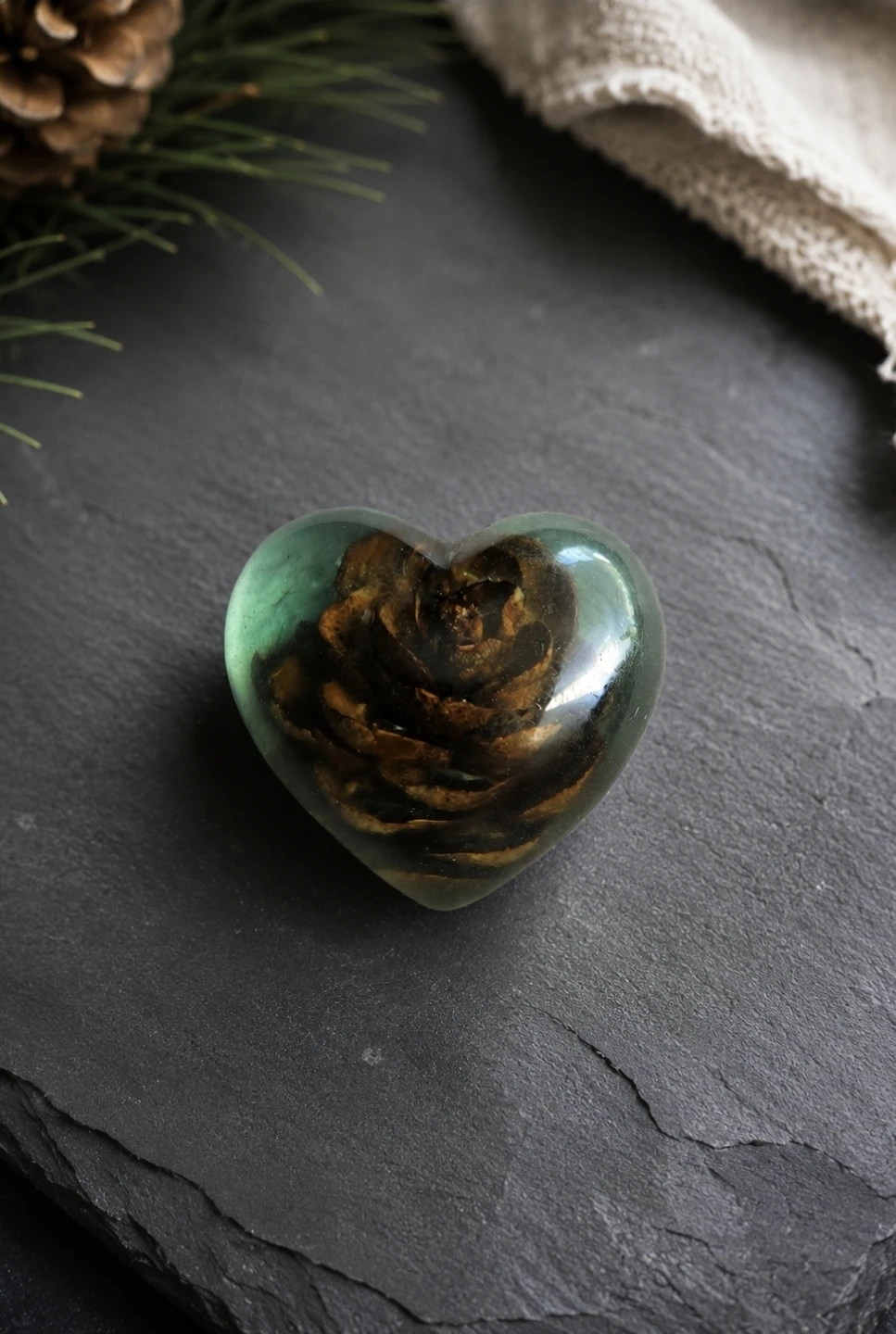 Heart-shaped Pinecone Resin Art Piece