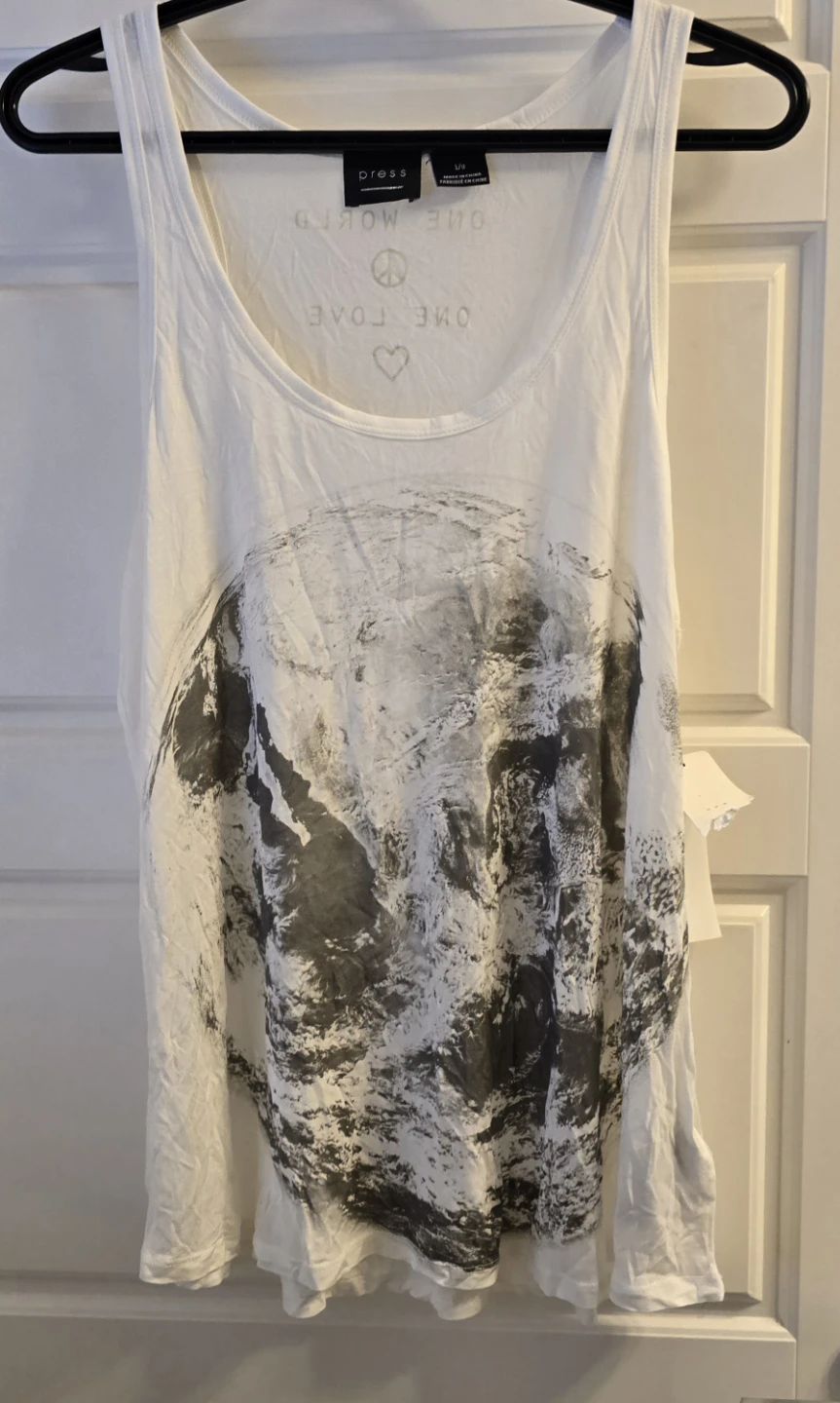Press White "One World One Love" Graphic Tank Top