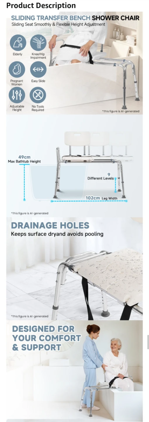 Careboda Sliding Transfer Bench Shower Chair - photo 5