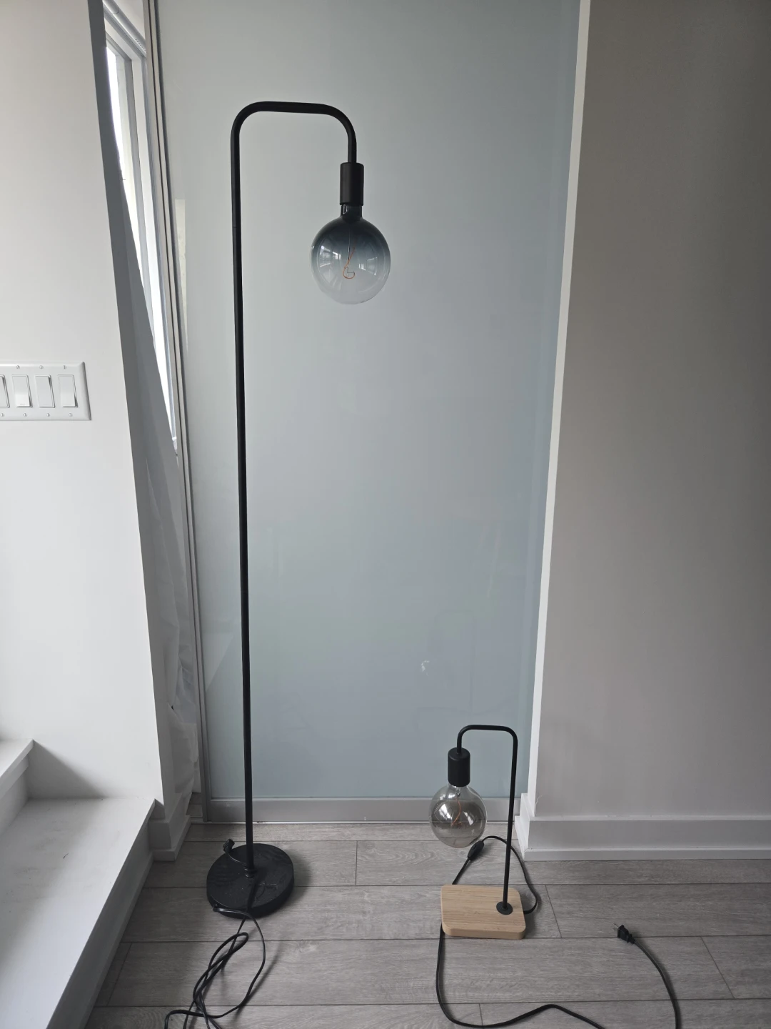 Black Floor Lamp with Globe Bulb