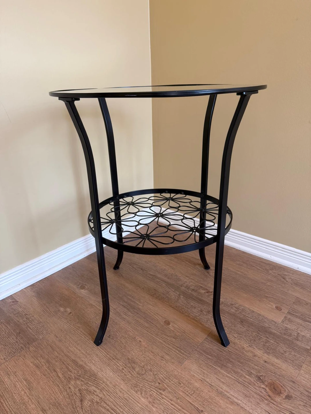 Black Metal and Glass Accent Table