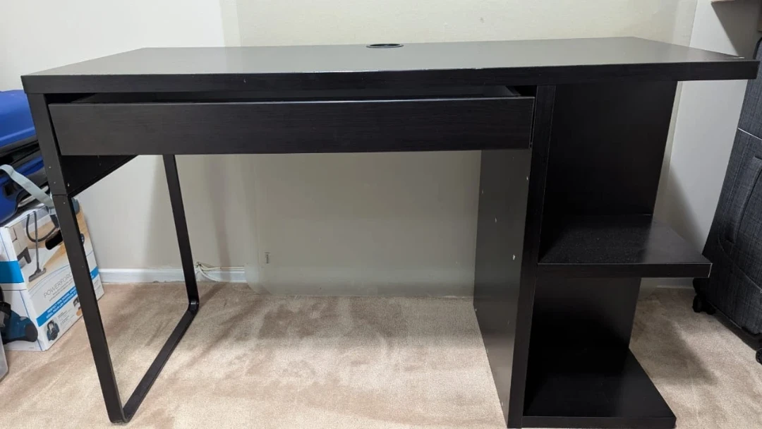 Black Mesh Office Chair and Black Desk