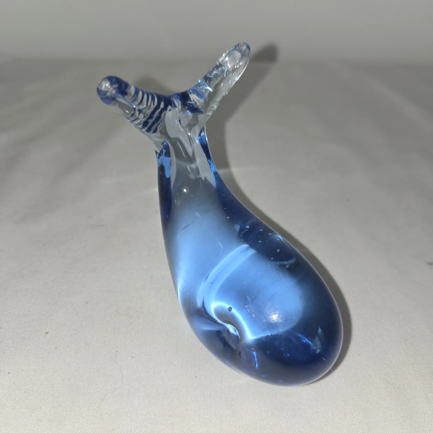 Handmade Glass Whale Figurine, Blue glass