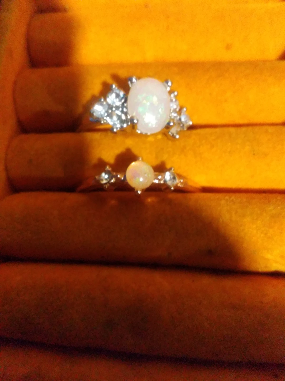 Opal and Cubic Zirconia Ring Set