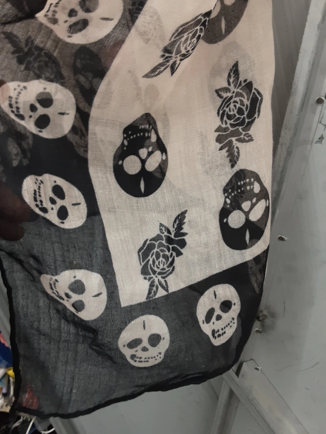 Skull and Rose Pink and Black Print Scarf Large