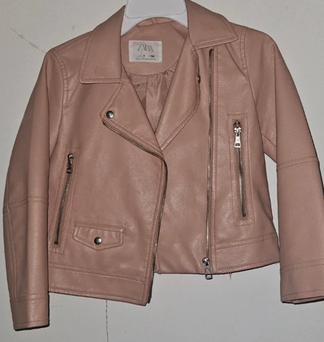 Kids ZARA Pink Faux Leather Moto Jacket size 7