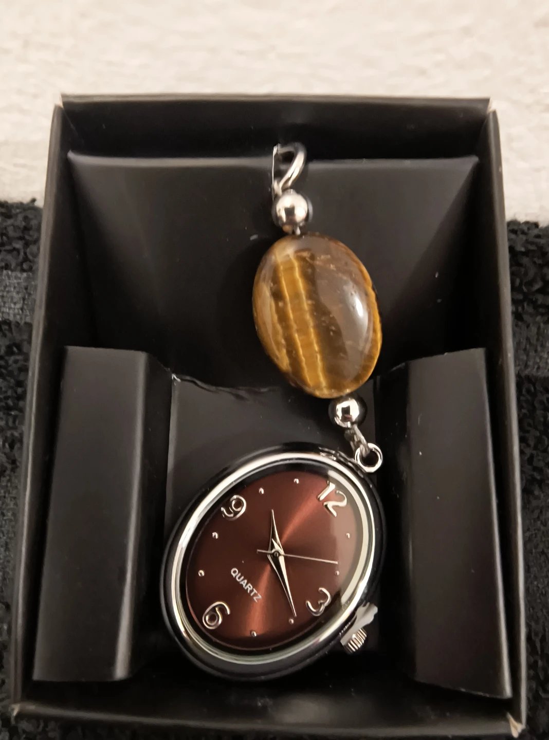 Simulated Semi-Precious Stone Clip Watch - Tigers Eye Color - photo 4