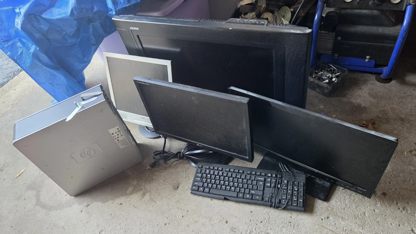 Computer Tower, Monitors, and Keyboard Bundle