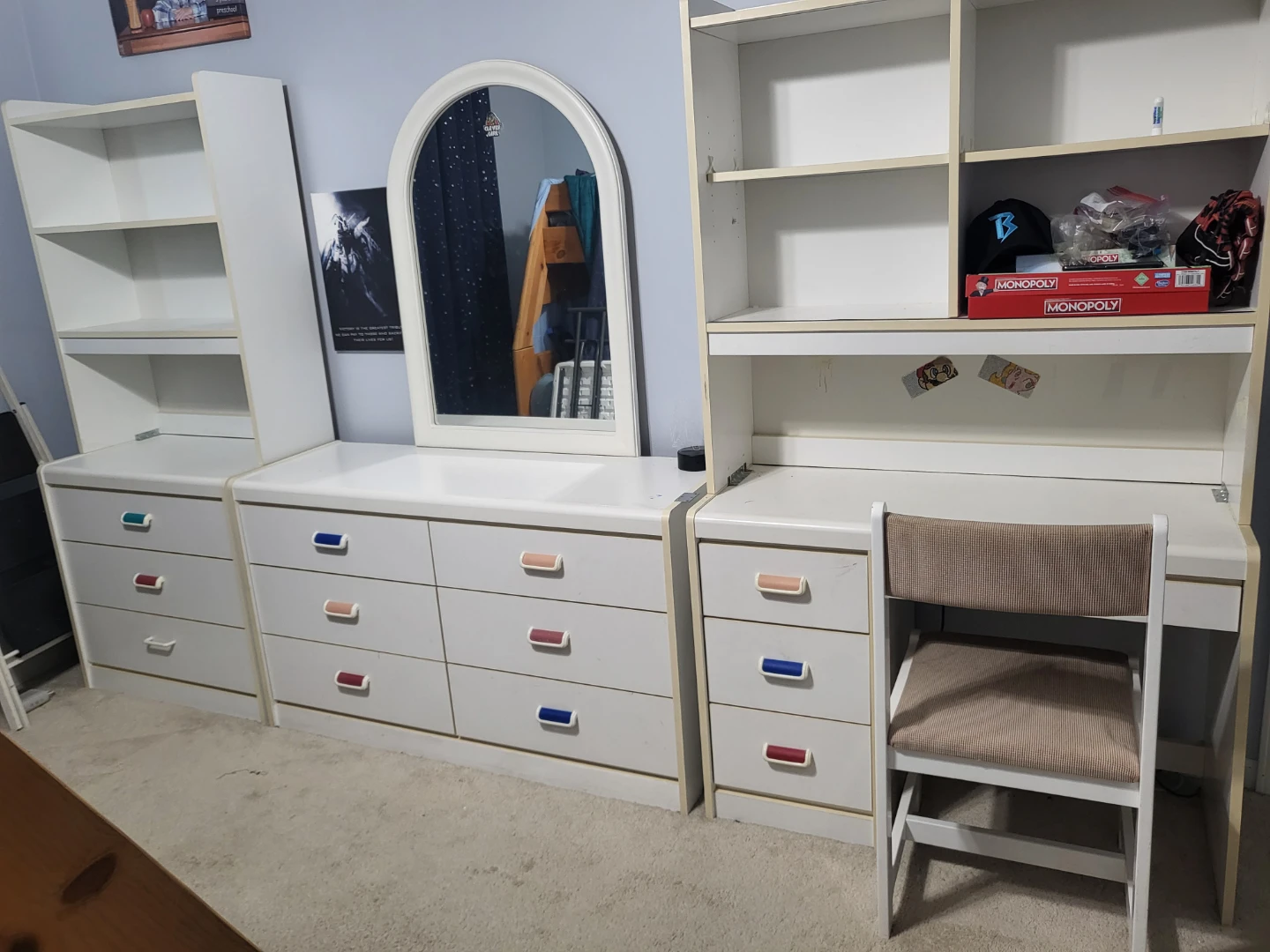White Bedroom Set with Desk and Drawers