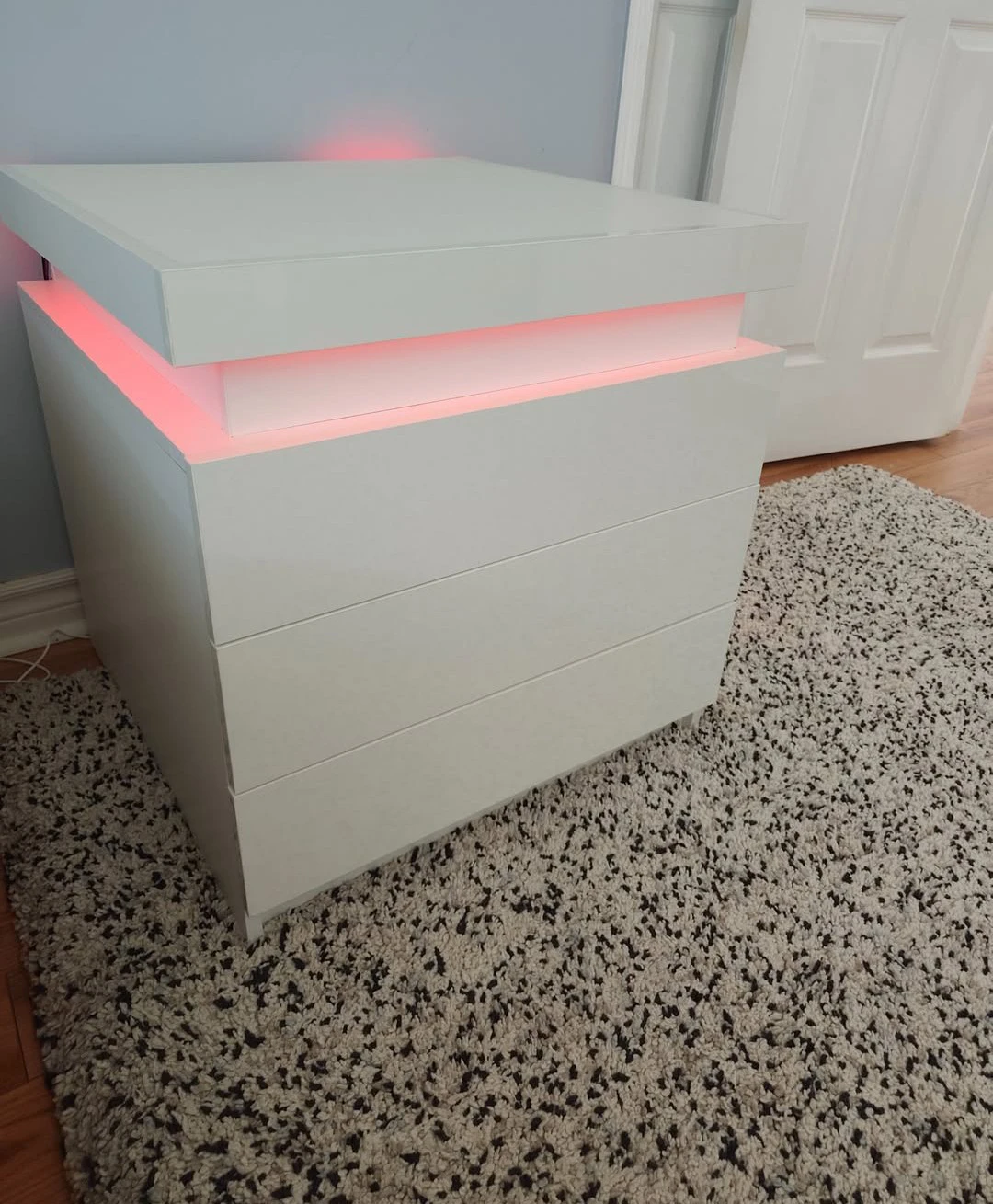 White 3-Drawer Nightstand with LED Lights