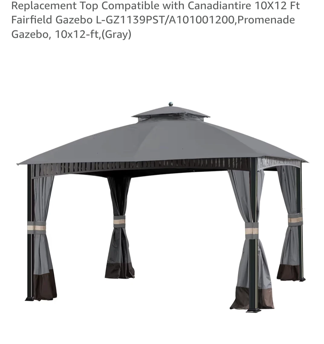 Grey Gazebo Replacement Canopy Top 10x12 ft