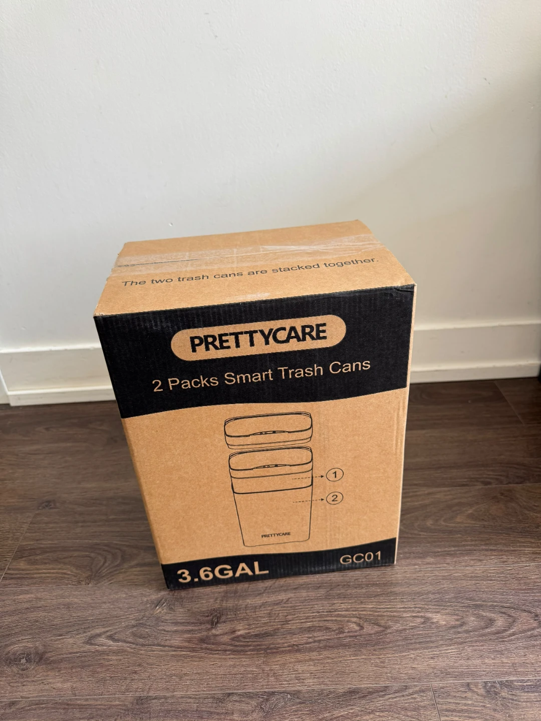PrettyCare Smart Trash Cans - 2 Pack - 3.6GAL Black