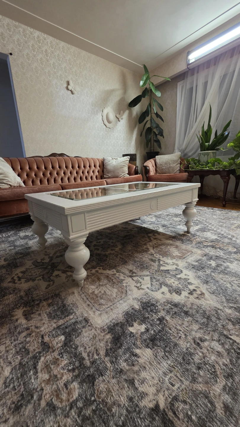 White Coffee Table with Cane Inlay and Drawers - photo 2