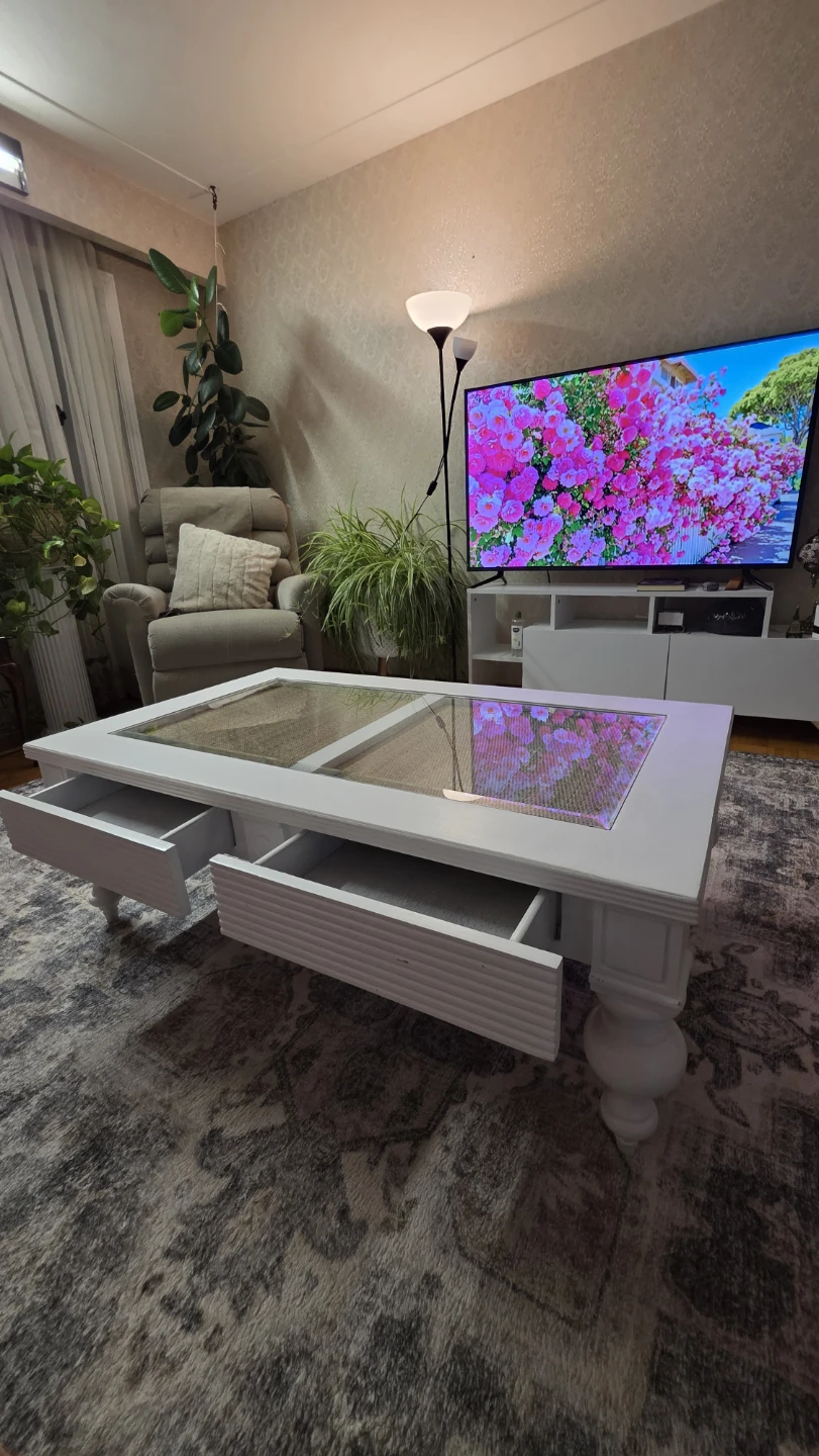 White Coffee Table with Cane Inlay and Drawers - photo 4