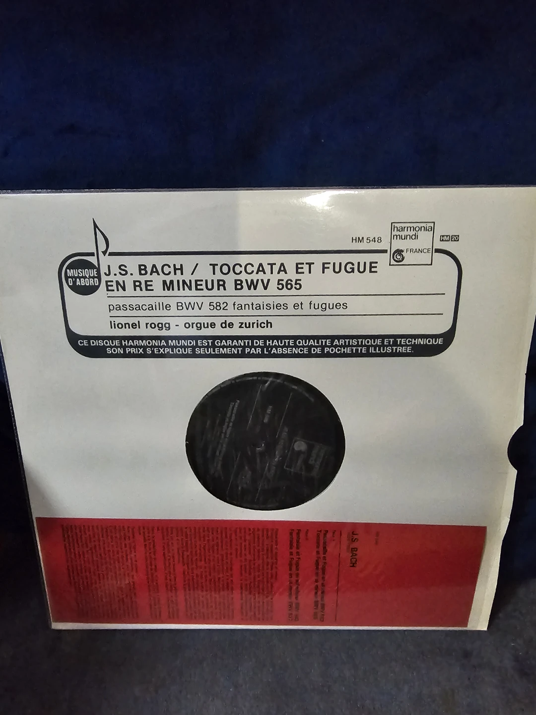 J.S. Bach Tocatta et Fugue en Re Mineur BWV 565 Vinyl Record
