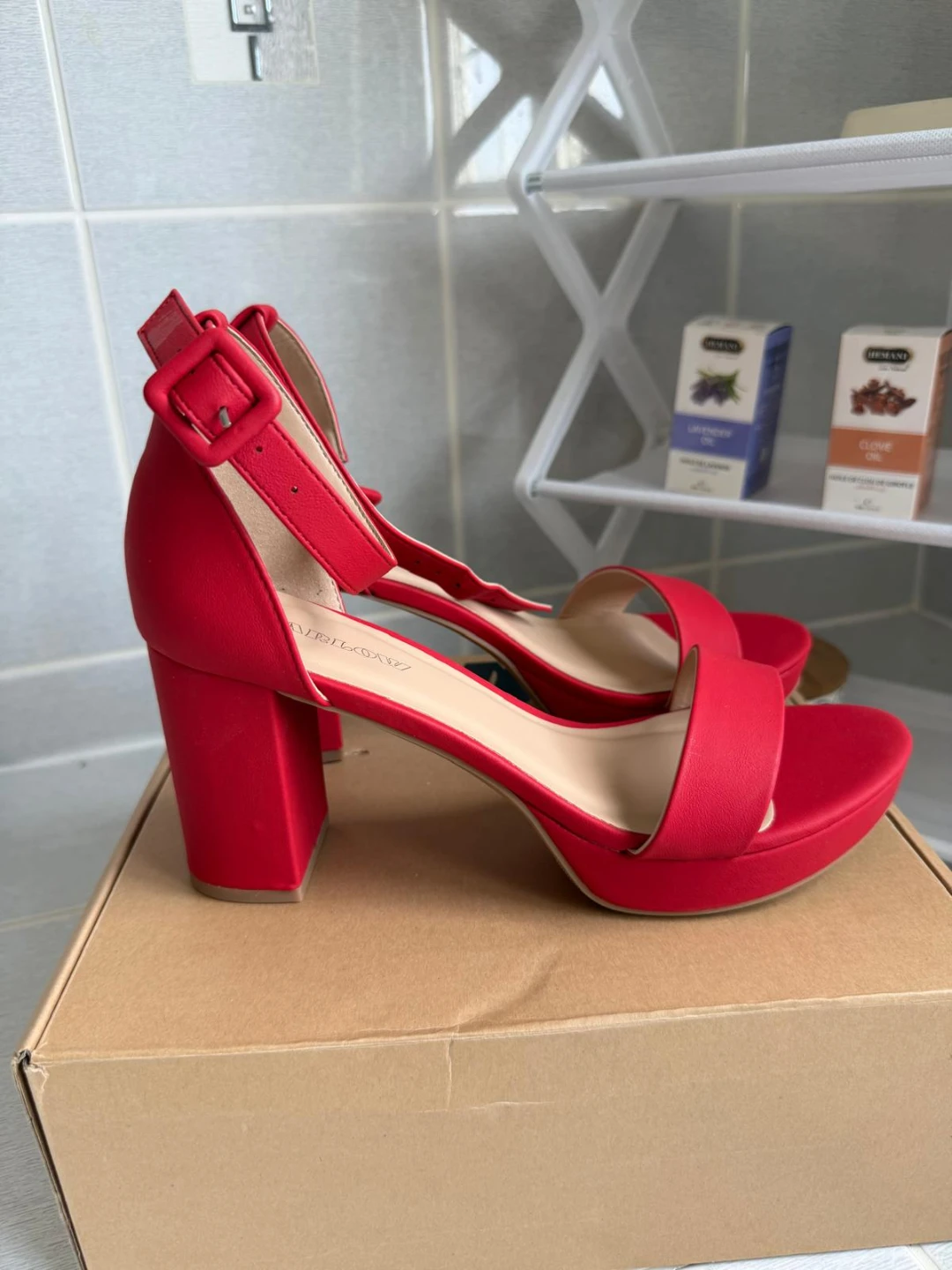 Red Platform Block Heel Sandals Size 10