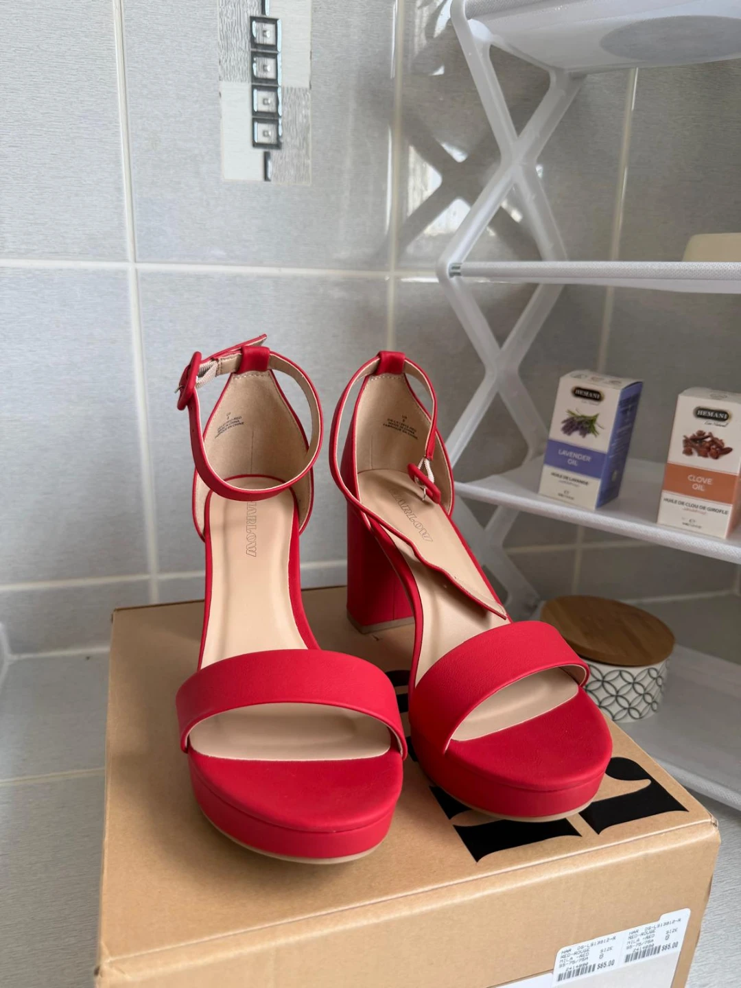 Red Platform Block Heel Sandals Size 10 - photo 2