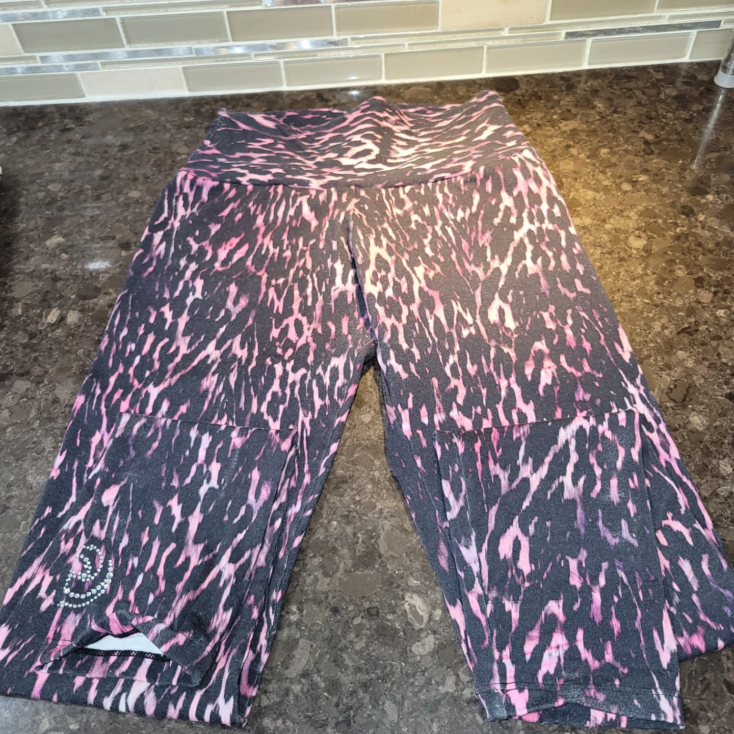 Pink and Black Leopard Print Capris