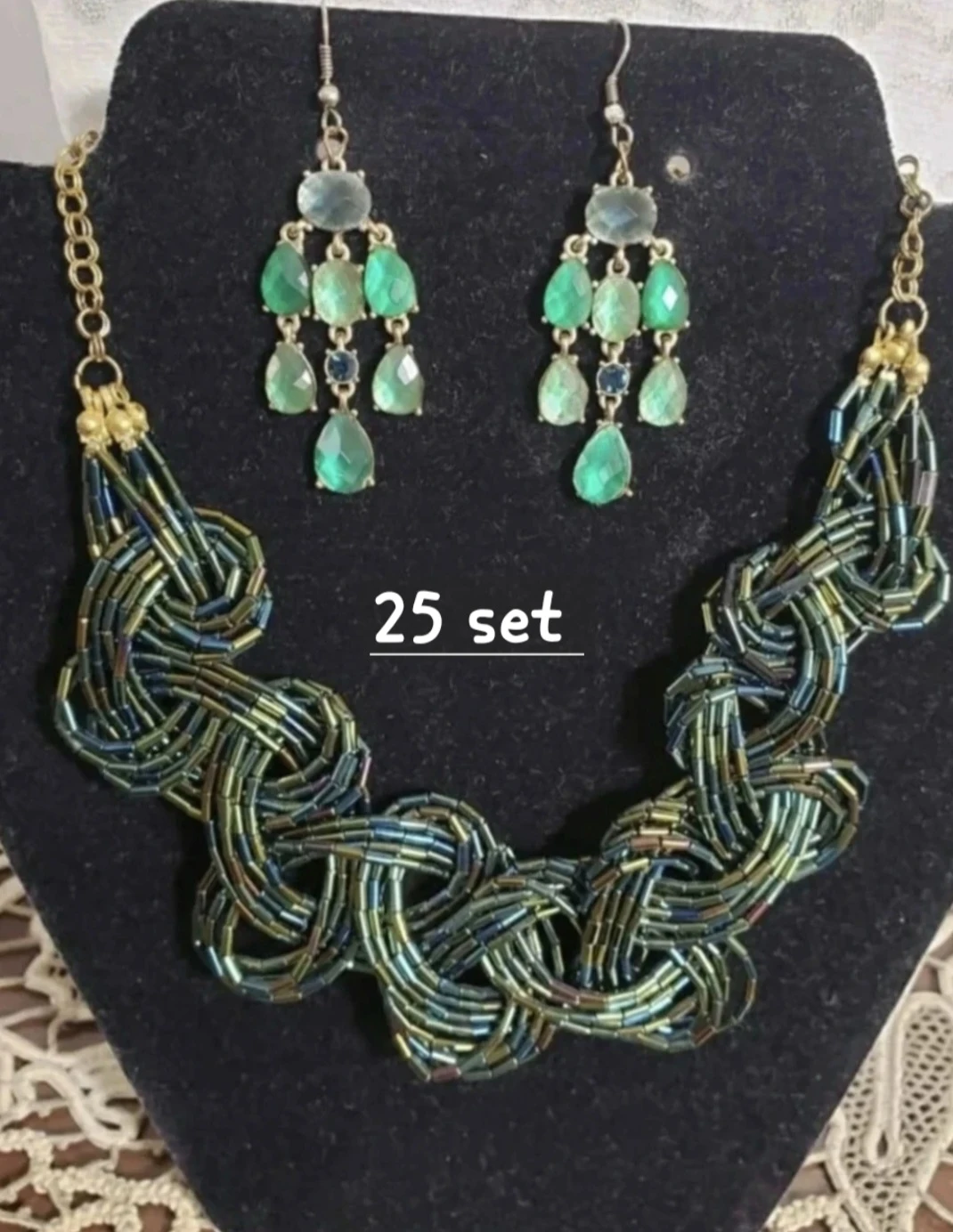 Beaded Necklace and Earrings Set with Spiral Bracelet