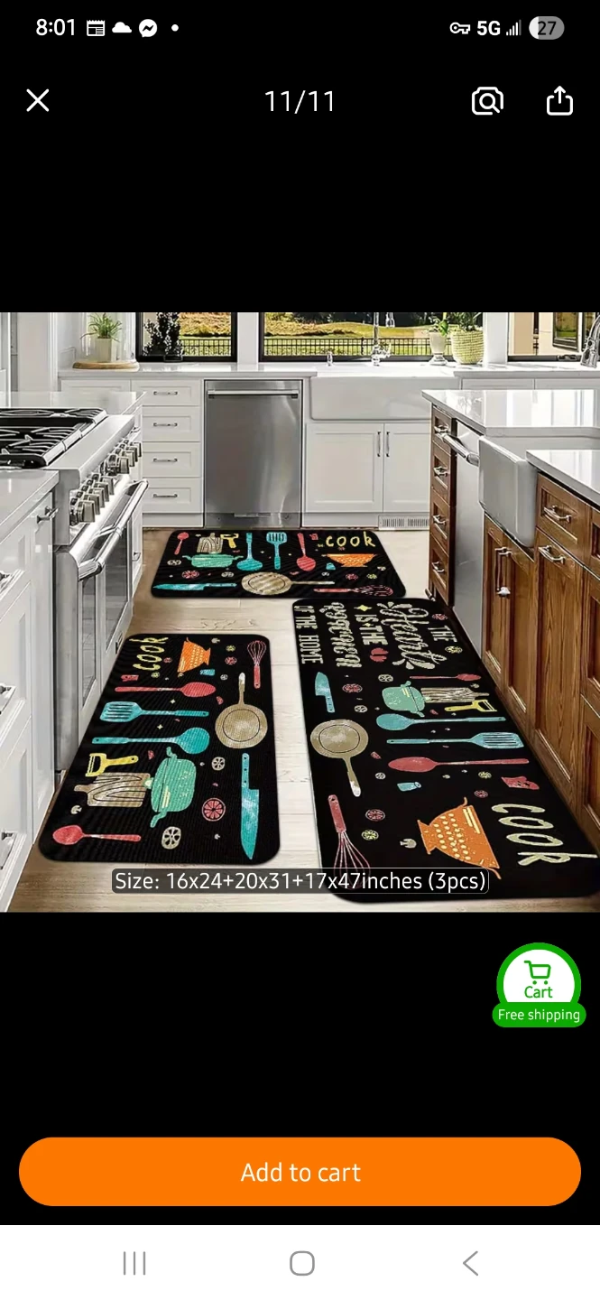 NEW Set of 3 Kitchen Mats with Cook & Heart Designs