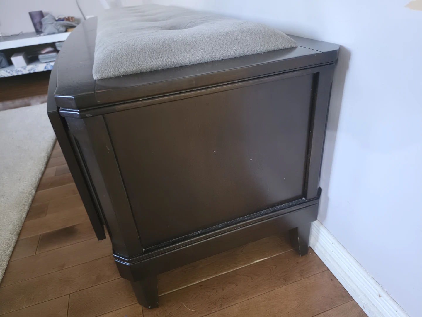Dark Brown Storage Bench with Tufted Grey Seat - photo 3