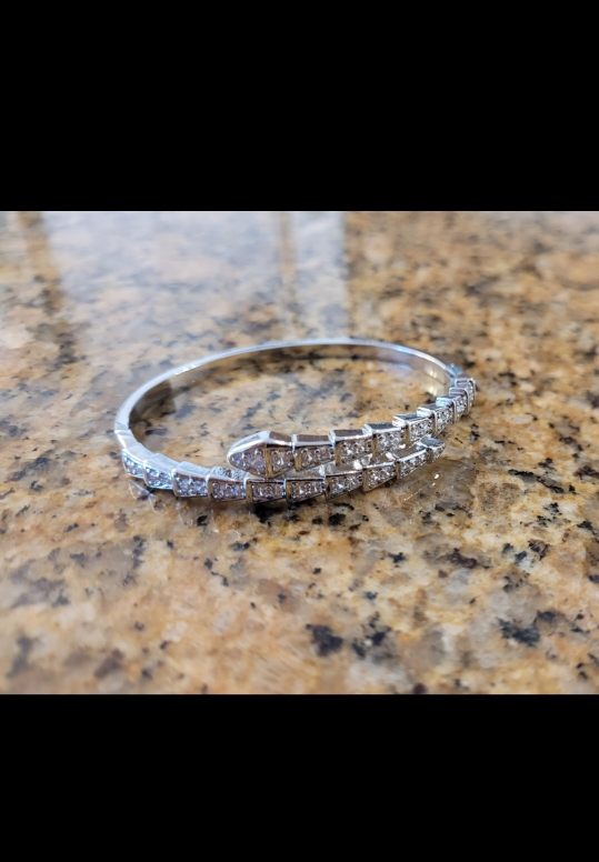 Silver Half Body Snake Bangle Bracelet with Rhinestones - photo 2