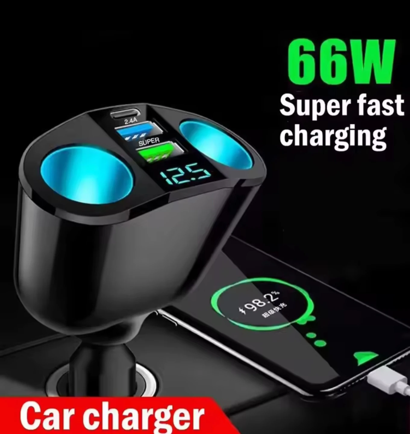 66W Dual USB Car Charger with Voltmeter
