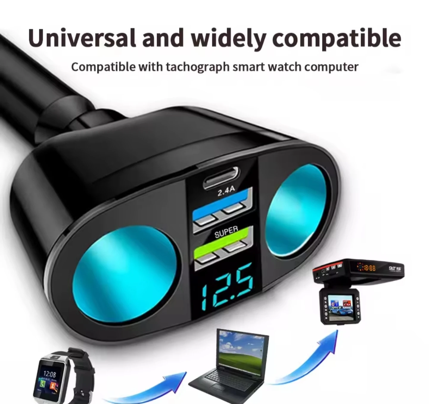 66W Dual USB Car Charger with Voltmeter - photo 3