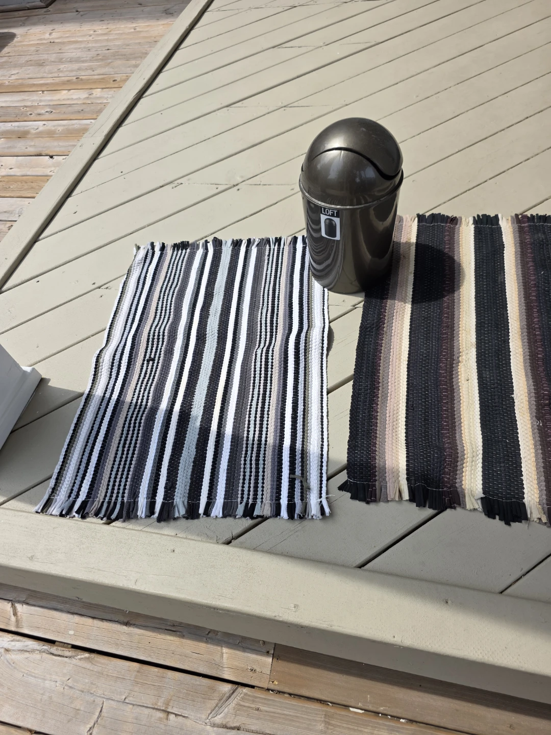 Woven Striped Accent Rugs - Set of 2 & Bin