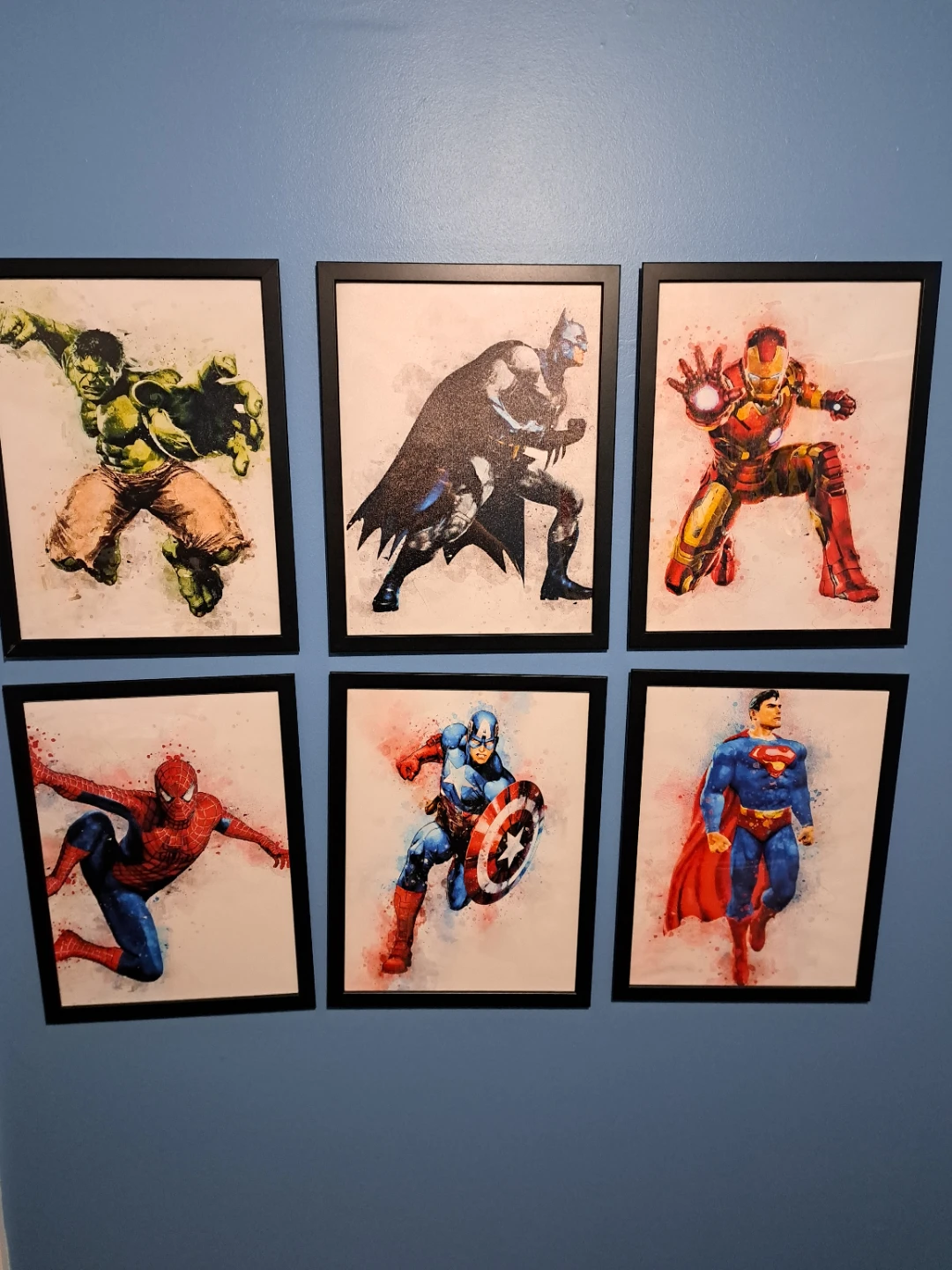 Set of 6 Framed Superhero Art Prints
